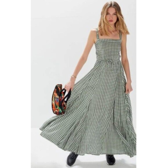 Auguste The Label Orange Gingham Paneled Maxi Dress sz 4 Prairie Cottagecore - Picture 2 of 10